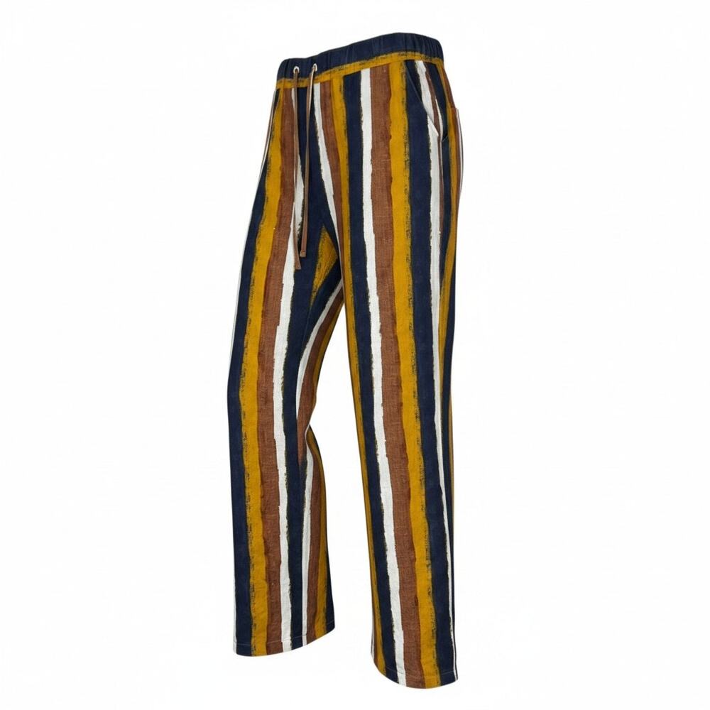 Ellen Tracy Women's Size M Wide Leg Striped 100% Linen Pant Drawstring Waist